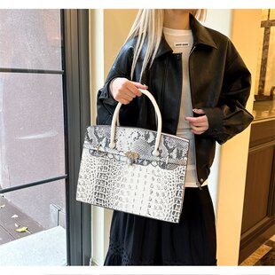 跨境欧美新款大容量凯莉铂金包蛇纹鳄鱼纹时尚百搭潮流单肩手提包