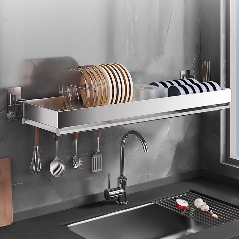 绩家 厨房置物架壁挂免打孔墙上碗碟架杯子窗台水槽上方墙收纳层