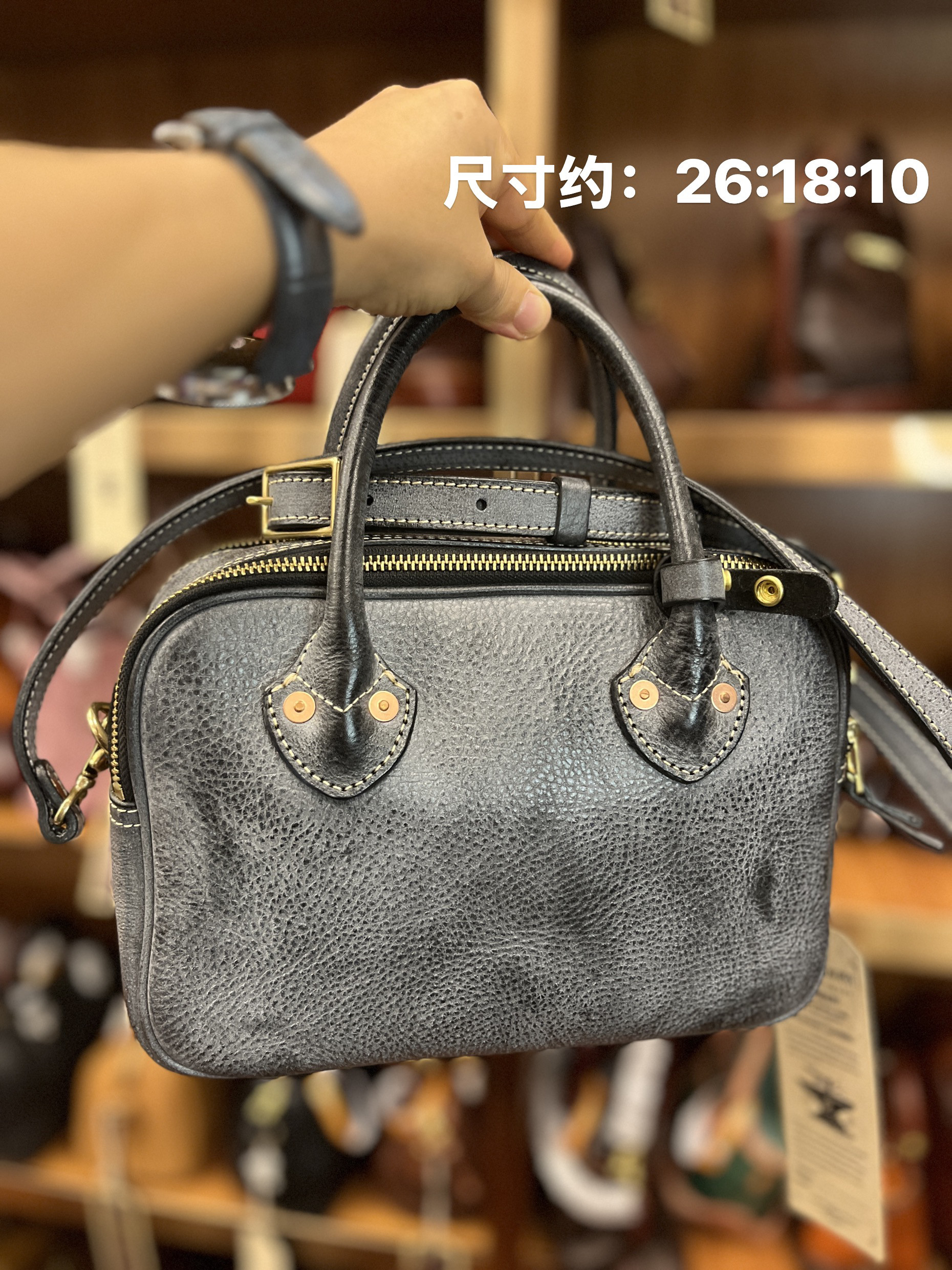 制道雾腊牛皮双拉链包手提单肩斜挎包真皮女包休闲通勤包大容量