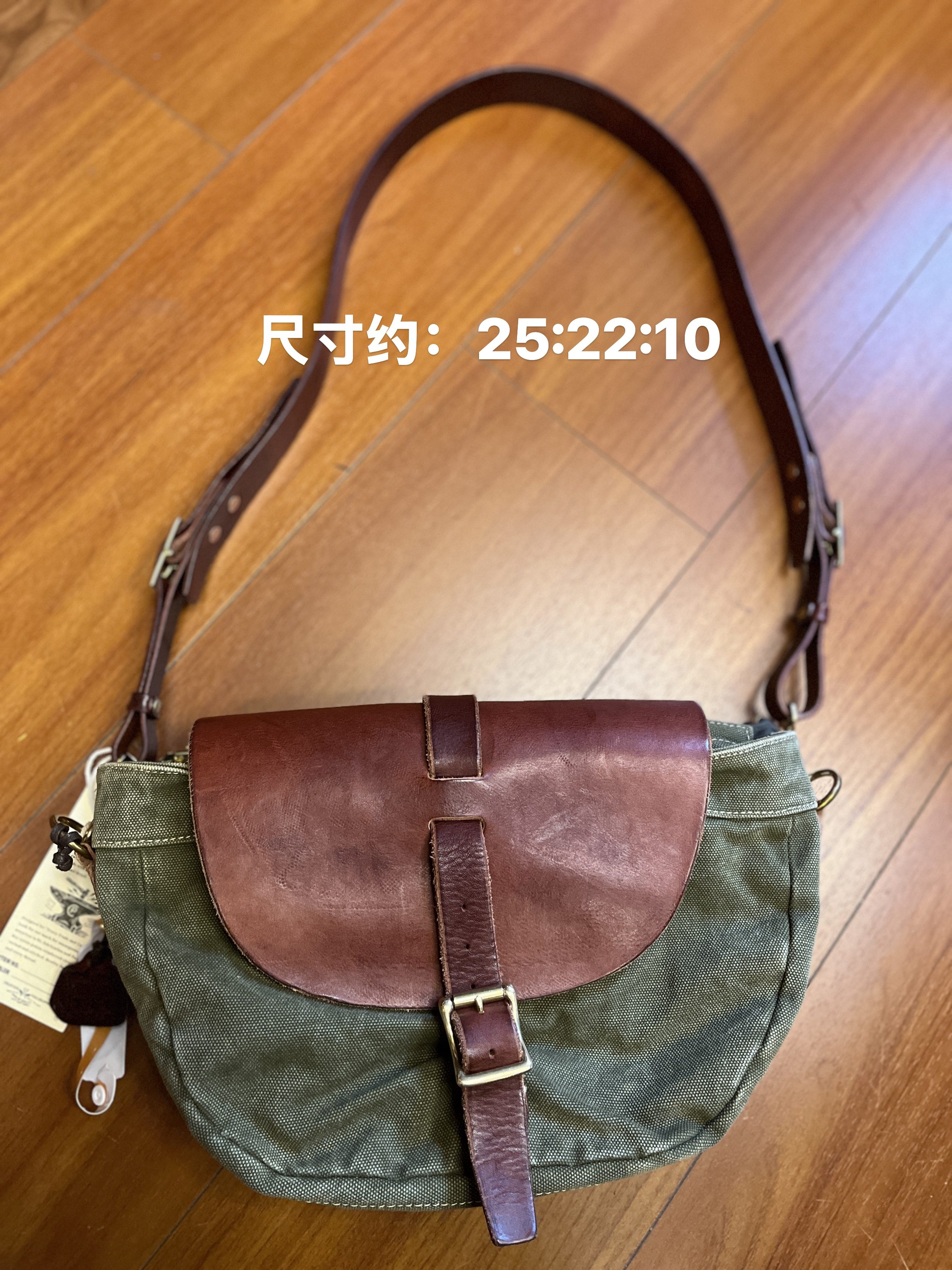 制道重工水洗牛皮帆布拼接单肩斜挎包复古擦色马鞍包真皮男女包