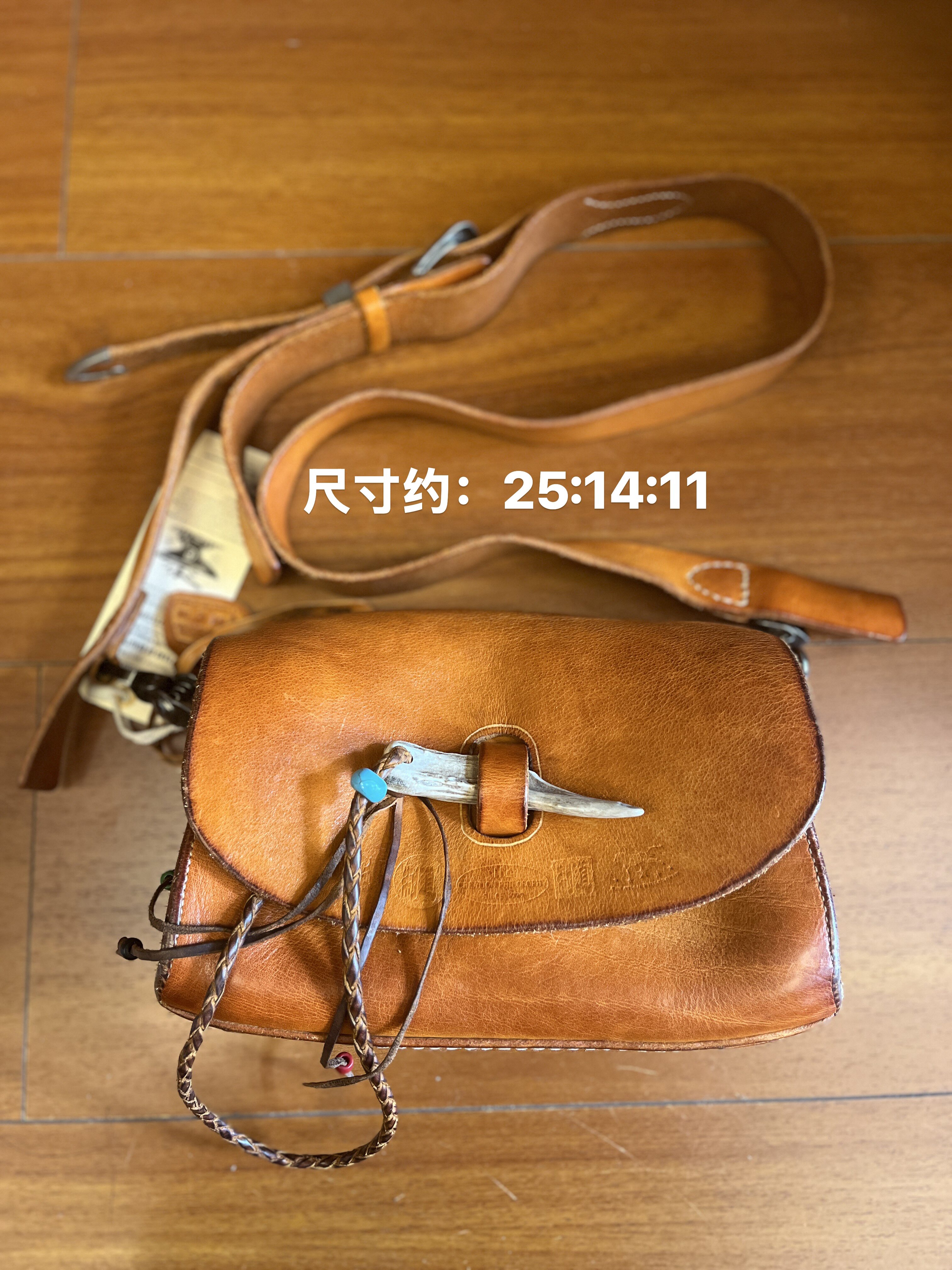 制道复古做旧风加厚牛皮鹿角包单肩斜挎包通勤做旧风男女L11998
