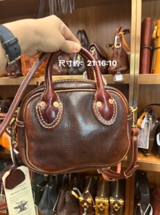 制道重工水洗落色厚皮宝龄球枕头包手提单肩斜挎复古方胖子L12386