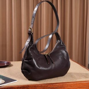 制道植鞣牛皮云朵包单肩斜挎包休闲通勤小托特包轻便实用HOBO包