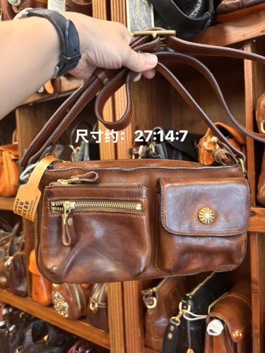 制道马皮重工水洗单肩斜挎包复古做旧机车风男女款休闲轻便L13309