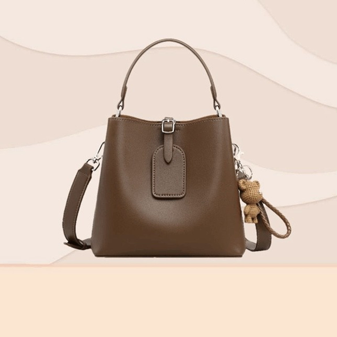 viney水桶包包女2025秋冬新款休闲百搭真皮大容量手提单肩斜挎包