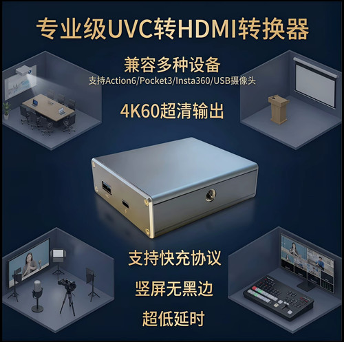 UVC转HDMI转换器 Action6/pocket3转HDMI快充转HDMI无损转4K60