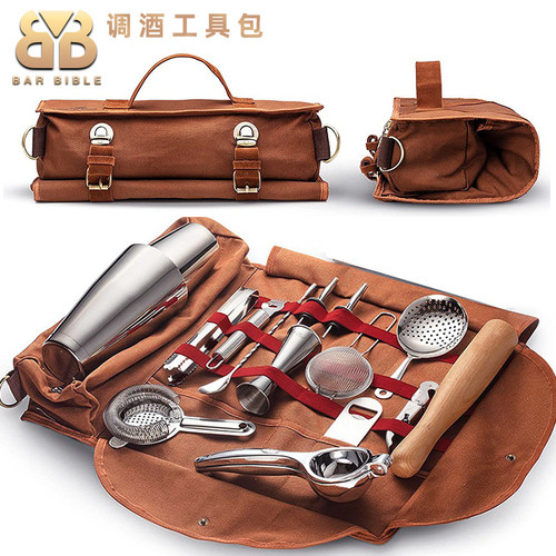 酒吧调酒 专业调酒工具包斜跨帆布包调酒工具组合套装器具包 - 封面