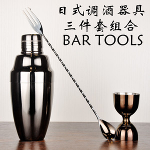 酒吧调酒 黑色日式三段调酒器吧勺量酒器组合套装调酒器具套装