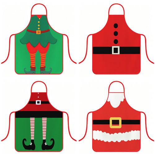 精灵圣诞老人印花涤纶防水围裙家用做饭透气防污节日派对装扮围腰