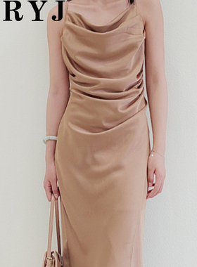 YRYJ女装商场同款春新时尚性感缎面高腰修身吊带连衣裙7443021106