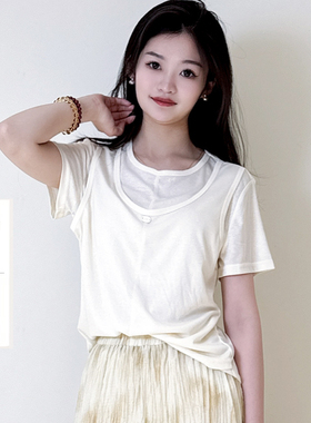 YRYJ女装商场同款2025夏柔软舒适透气假两件短袖T恤女7352003170