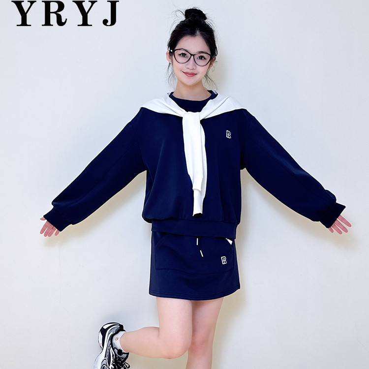 YRYJ女装商场同款春新通勤休闲披肩圆领卫衣套裙二件套7351025968