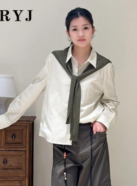 YRYJ春季新款学院风条纹衬衫女长袖披肩两件套商场同款9061001348