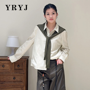 YRYJ春季新款学院风条纹衬衫女长袖披肩两件套商场同款9061001348