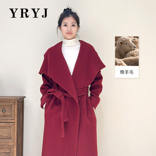 YRYJ迎新春绵羊毛双面大衣长款女装商场同款5254339767
