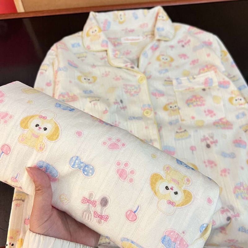 黄油饼饼睡衣女款春秋季纯棉长袖卡通可爱秋天薄款棉纱家居服套装