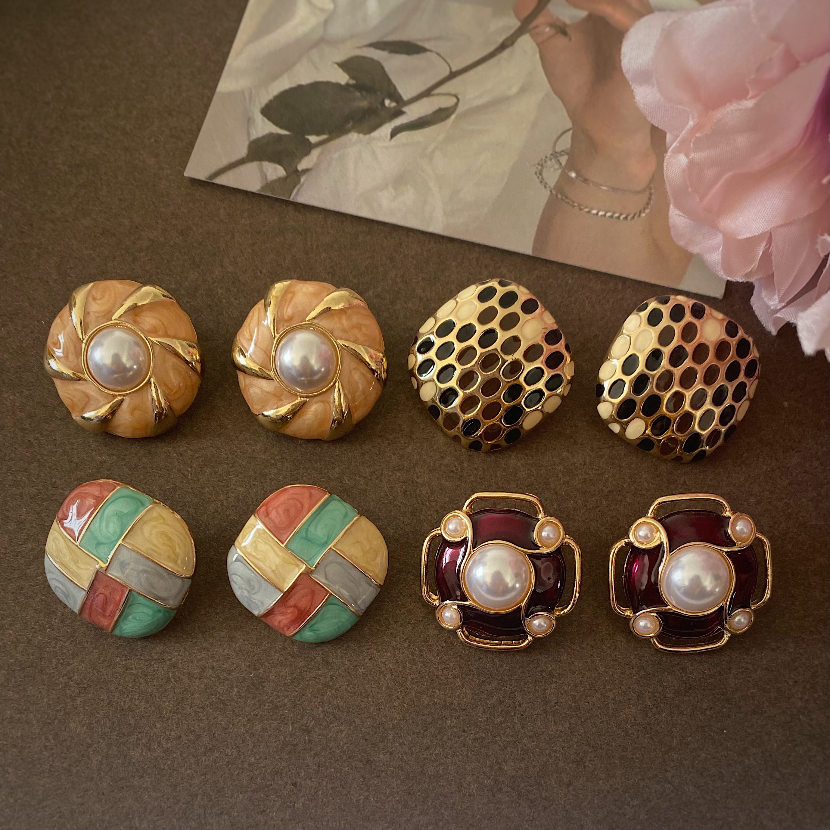 包邮 欧美复古经典vintage宫廷中古感耳环925银针耳钉无耳洞耳夹