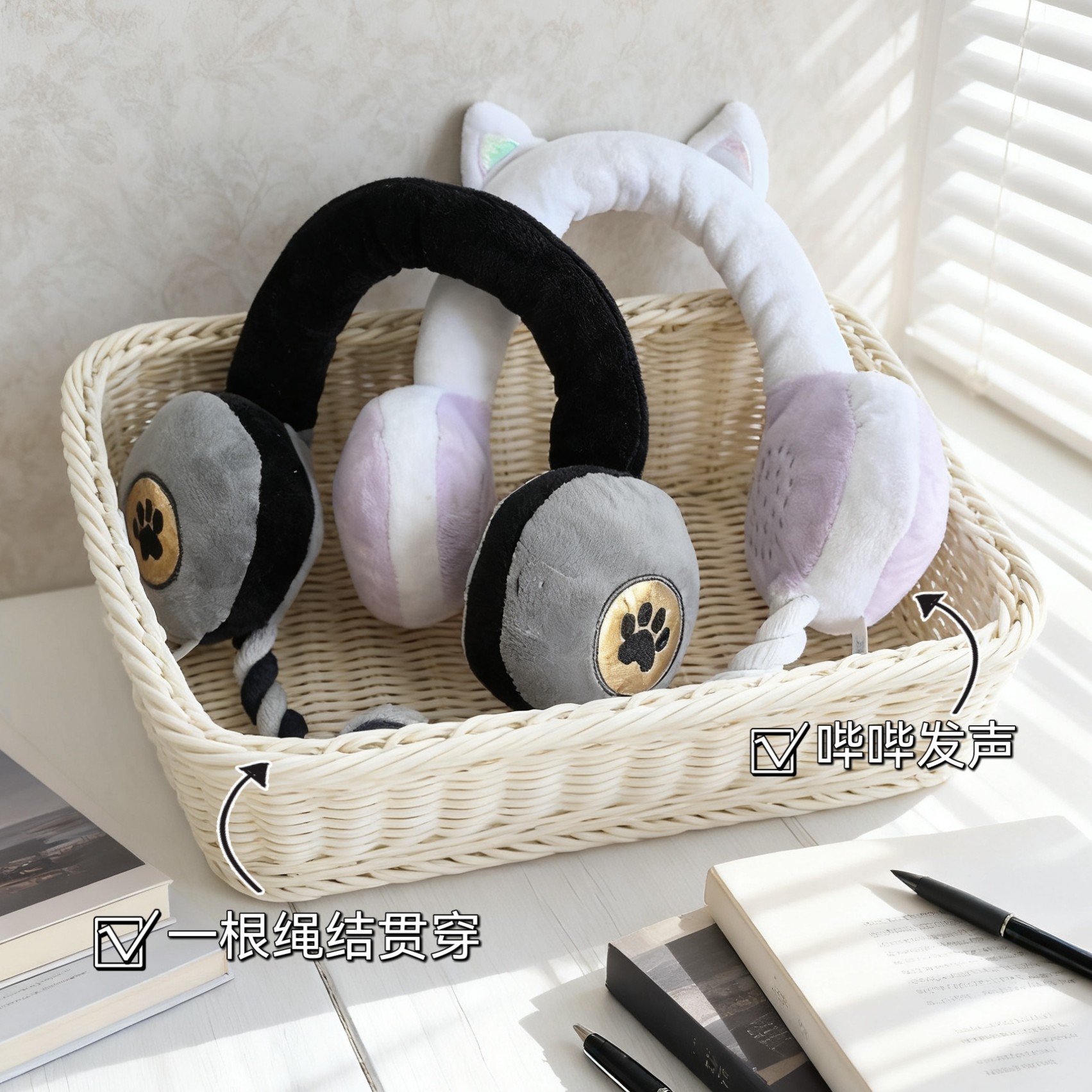 狗狗毛绒玩具耳机发声绳结玩具眼镜玩具BB发声叫拔河互动耐咬磨牙