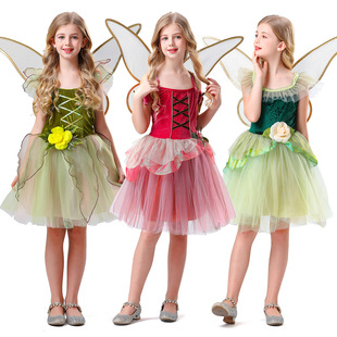 六一儿童节女童公主蓬蓬裙表演出服饰森林花仙子精灵连衣裙带翅膀