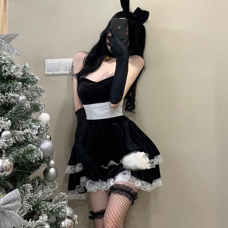 兔女郎cos服装 情趣制服黑白连衣裙新年战袍角色扮演服套装万圣节