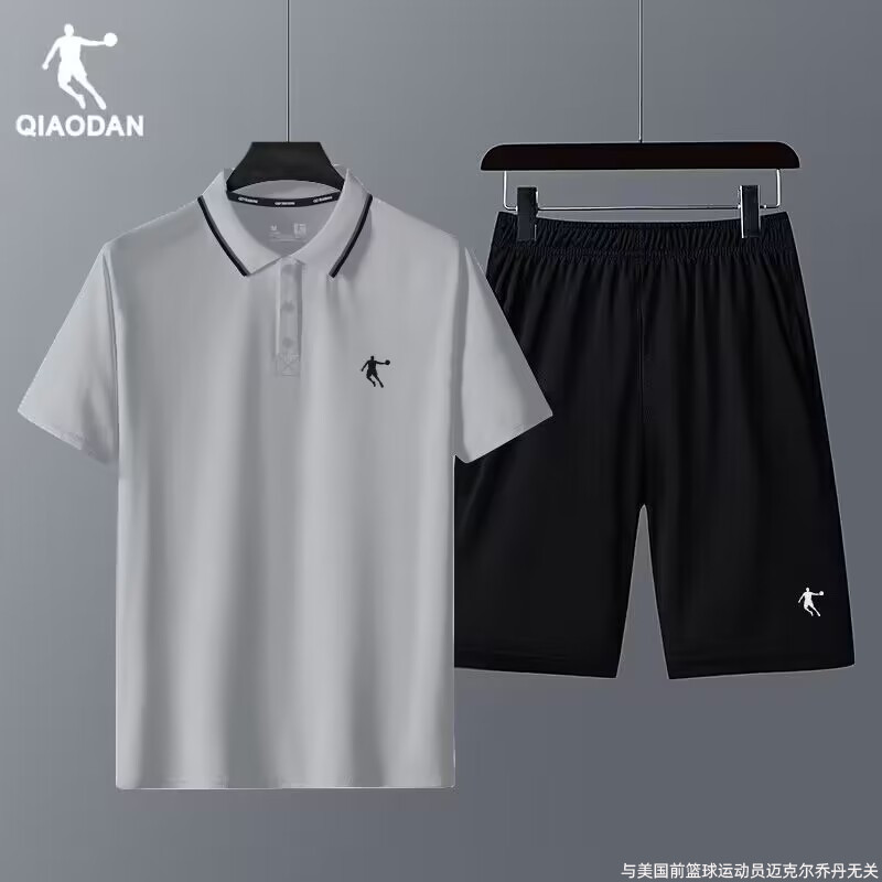 中国乔丹运动套装男休闲短袖t恤Polo衫翻领T跑步五分裤夏男士套装