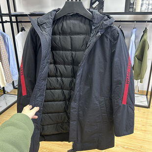 防泼水连帽户外休闲鸭绒服外套秋冬季加厚保暖中长款羽绒服
