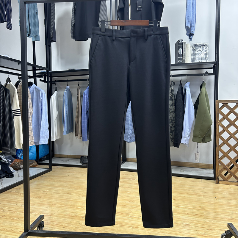 亲肤舒适商务通勤休闲裤秋季针织料立体小标弹力修身直筒长裤