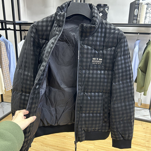 轻防水保暖90白鸭绒立领棋盘格羽绒服秋冬季舒适简约休闲鸭绒服
