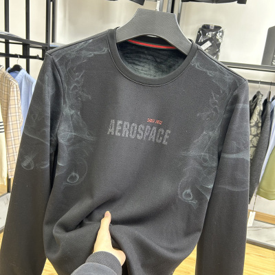 加厚保暖圆领男士长袖卫衣秋冬季复合料套头修身时尚上衣