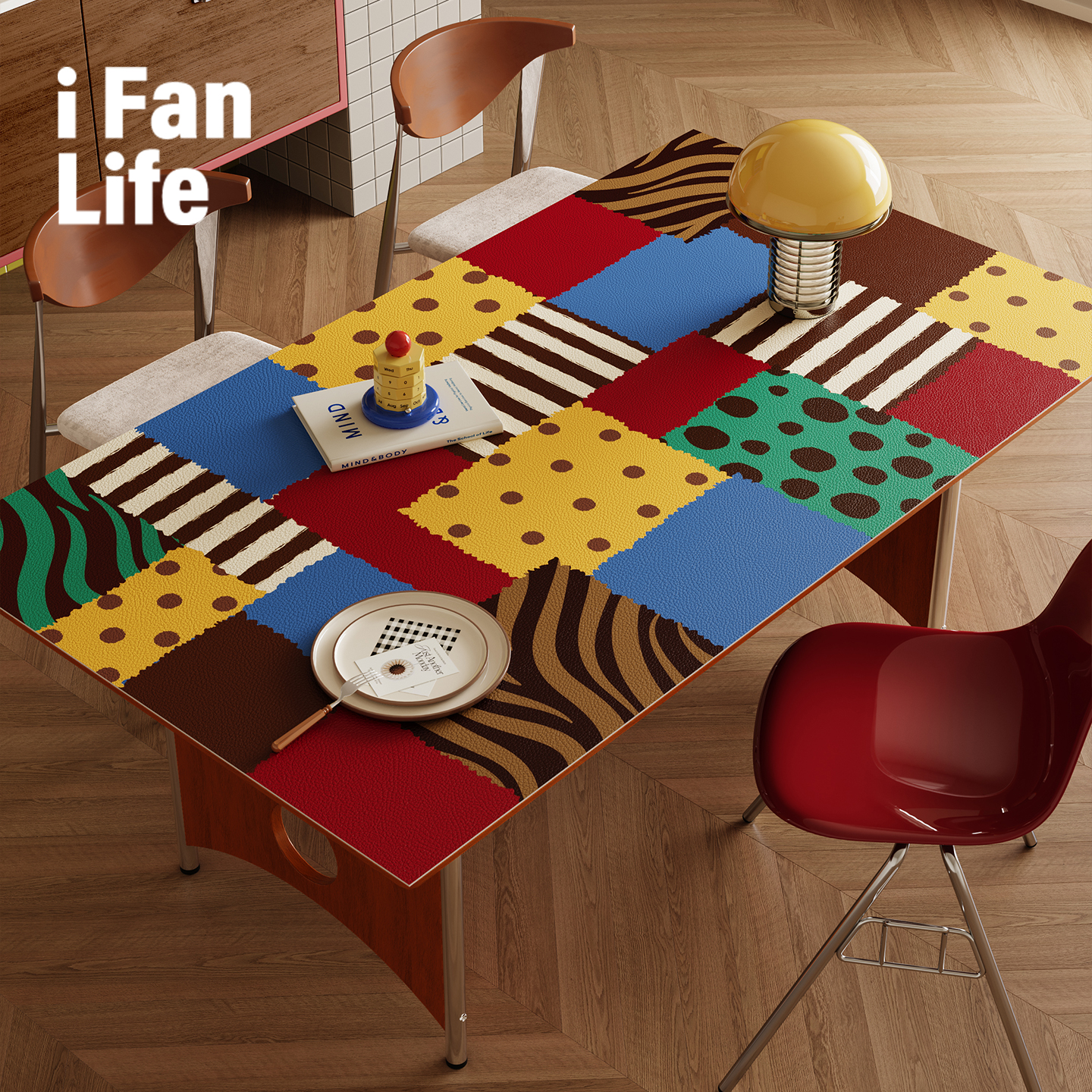 斑马彩绘ins复古风撞色餐桌垫长方形pvc垫可裁剪桌垫隔热垫耐高温