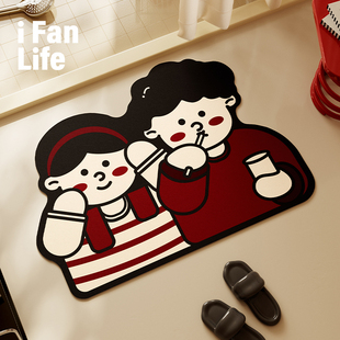 范店热恋叙事情侣卡通硅藻泥浴室地垫异形浴室吸水垫卫生间防滑垫