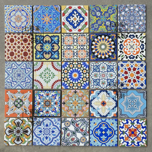 小花砖150x150 亮光地中海南洋风餐厅厨房卫生间洗手台楼梯砖15cm
