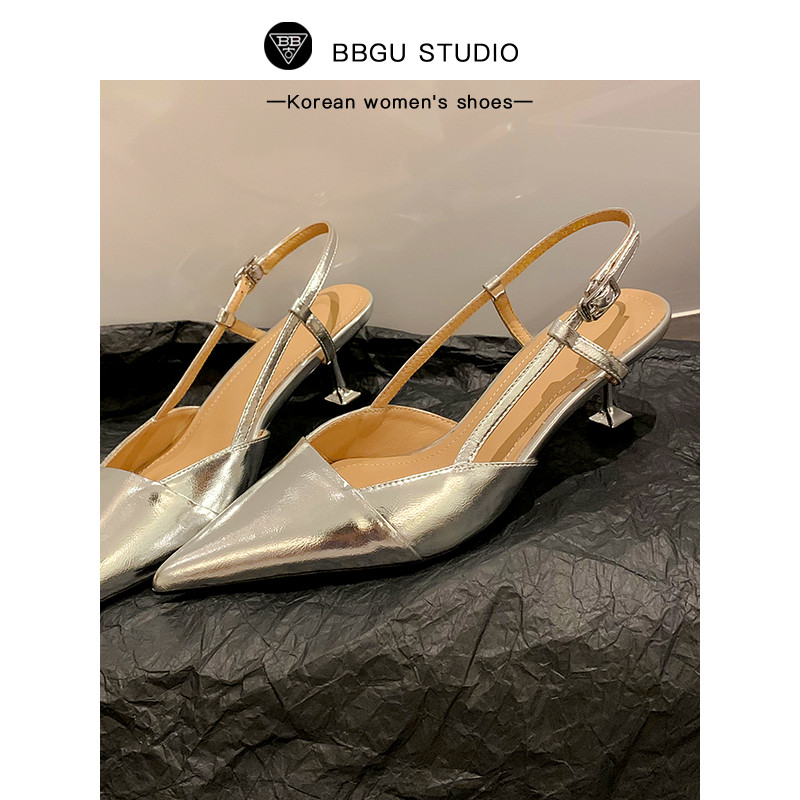 时尚2024年新款后空高跟鞋BB女夏