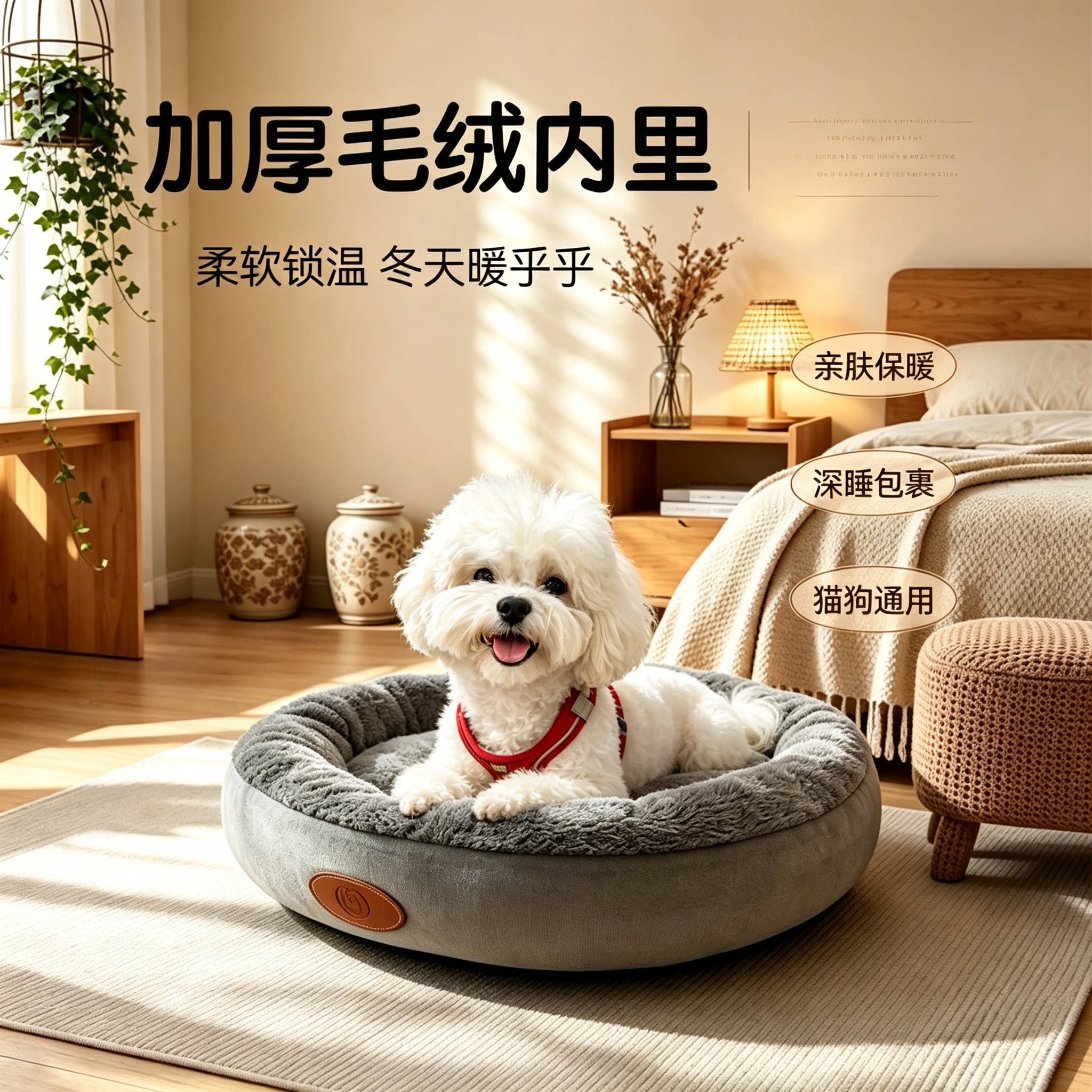 冬季加绒加厚圆形狗猫睡眠保暖窝