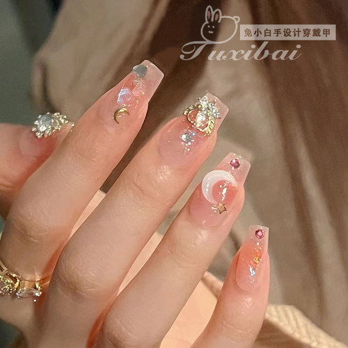 穿戴甲2025年新款【水冰月】兔哥设计穿戴甲短款美甲贴片手工定制