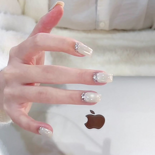 显白美甲显白穿戴甲纯手工高级感短款 2025年新款 秋冬白猫眼反法式