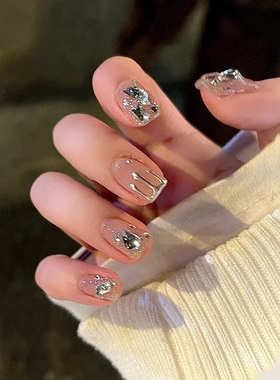 兔小白手工穿戴甲txb013 新款碎钻美甲温柔高级质感可拆卸日常闪