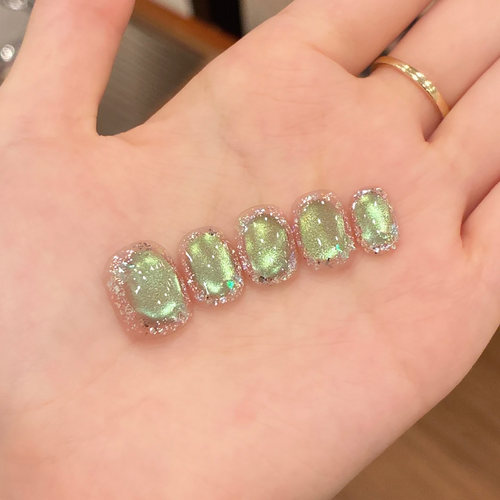 2025年新款夜影新竹绿色美甲幽灵显白网红穿戴甲纯手工高级感短款