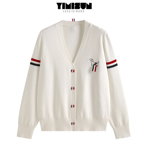 小狗刺绣织带针织开衫外套