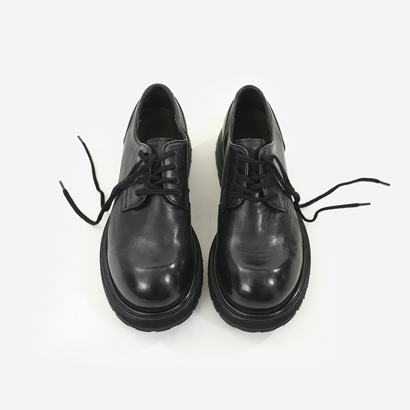 固特异水洗马皮圆大头德比鞋