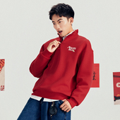 乔丹新年针织套头衫 红色休闲运动卫衣学生宽松半拉链 男2026春季