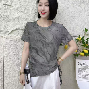T恤时尚 依纤红小个子女装 女士短袖 夏季 印花洋气减龄体恤上衣 新款