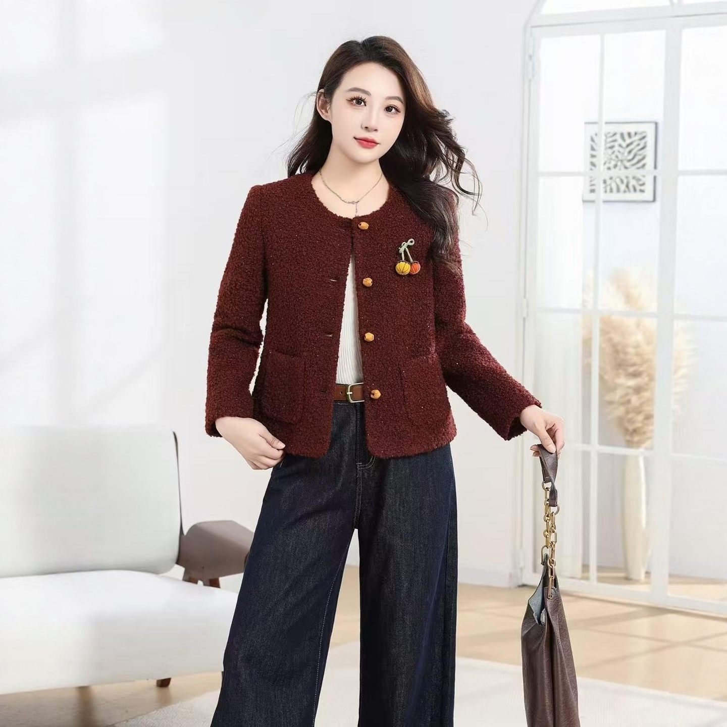 林依橱新中式小香风外套女短款