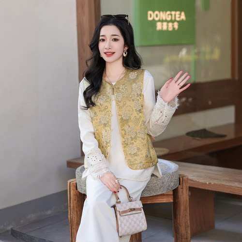 商场同款春季提花显瘦妈妈装马甲