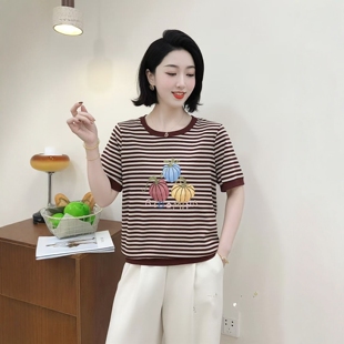 古月千红2026年夏季新装新款女士弹力短袖T恤圆领体恤大码妈妈装