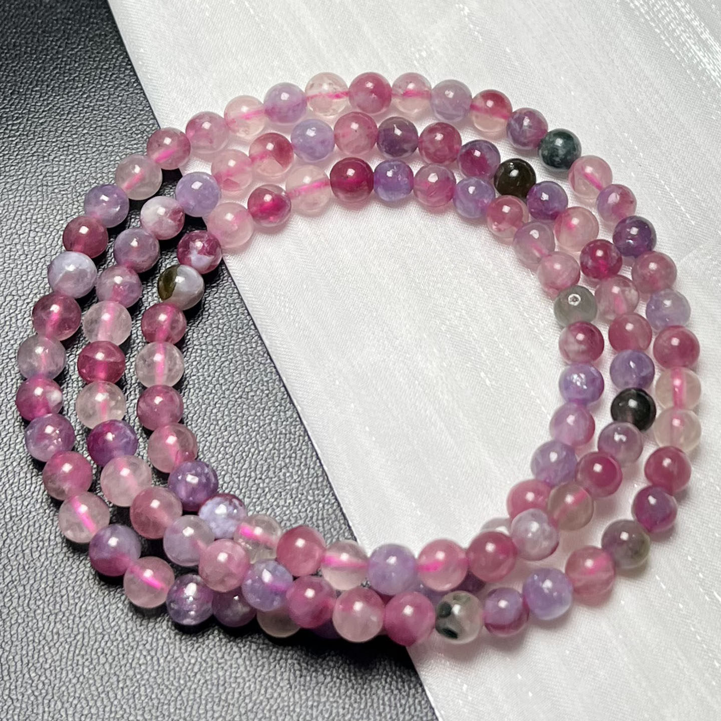 一物一图天然梅花碧玺手链女时尚小清新简约水晶三圈手串饰品百搭