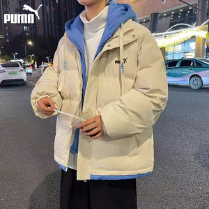 彪马潮牌羽绒服男冬季2023新款连帽加厚面包服男棉袄休闲宽松外套