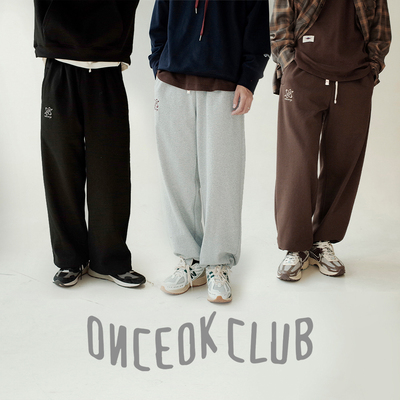 【249元任选三件】420g加绒刺绣宽松卫裤男日系直筒百搭阔腿裤子