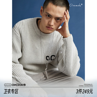 秋冬复古粗线条圆领刺绣字母纯色打底外穿毛线衣 任选3件 249元