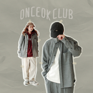 249元 情侣款 任选三件 男女秋冬季 外套日系 灰色花呢加厚衬衫